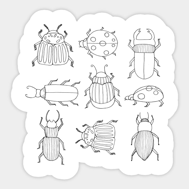 black and white beetle pattern Sticker by M. Scowen Art